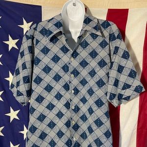 Vintage mens Studio One Campus 70s shirt size L 16 16 1/2 - blue plaid hippie